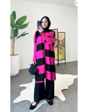 galina triko tunik siyahfuşya